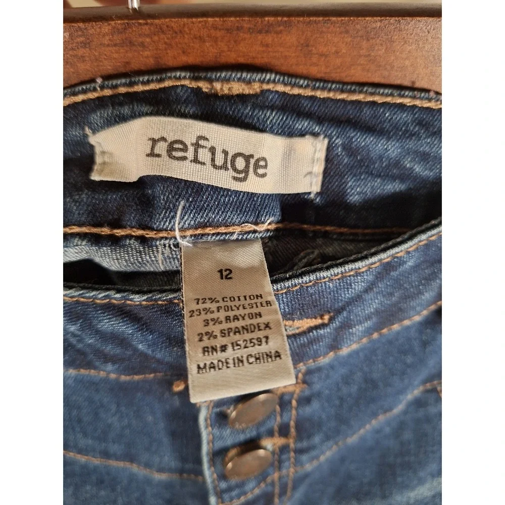 Refuge Women 12 Dark Wash High Rise Skinny Jeans Button Fly Stretch Denim Blue